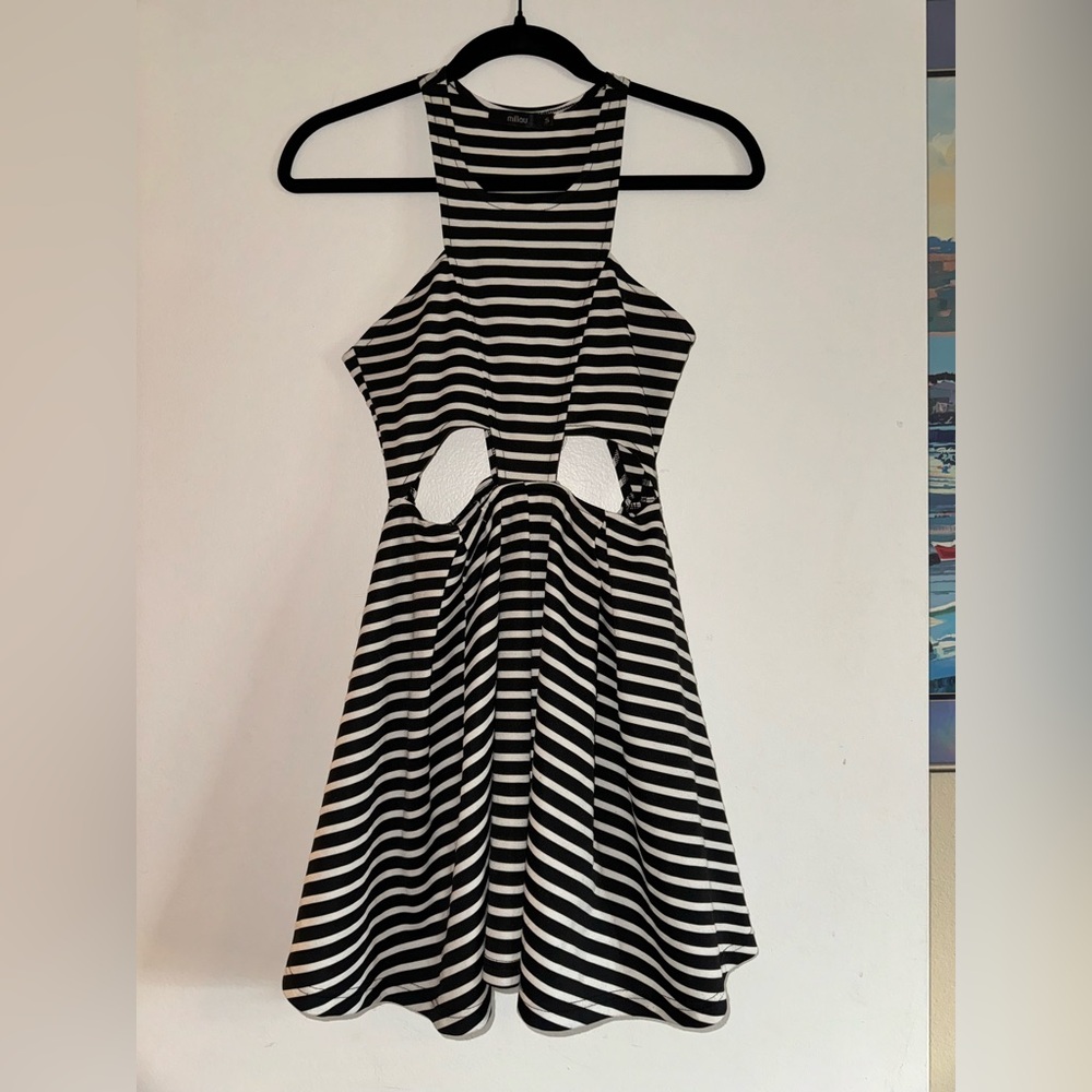 CUTOUT STRIPED STRETCHY COTTON MINI DRESS FROM LF